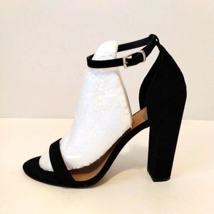 Elegant Black and White Block Heel Sandals